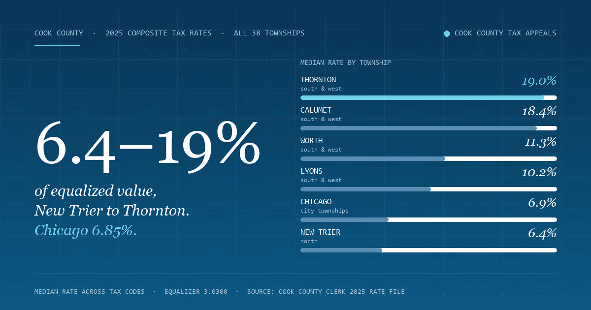 Cook County Property Tax Rates 2025 by Township: From 6.4% in New Trier to 19.0% in Thornton